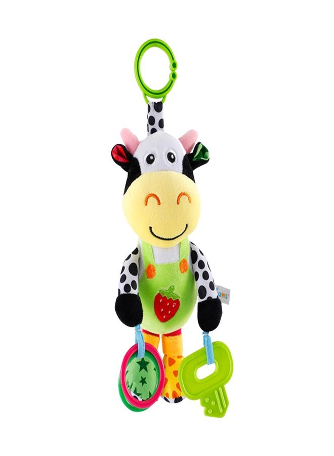 LUKCOZMO Interactive 3D Teethers Musical Baby Toy-Plush Stroller Hanging Doll for Infant Babies Stuffed Animal Activity Soft Toys with Multi-Sensory Crinkle, Rattle & Textures for Tummy Time 0-3 Years Cow - Image 1